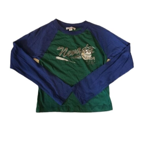 Topshop Blue & Green Baseball Henley Size US8 - Picture 1 of 5